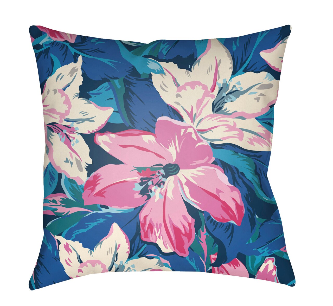 Tiwari Home 20" Pink and Blue Floral Square Throw Pillow Cover with Knife Edge